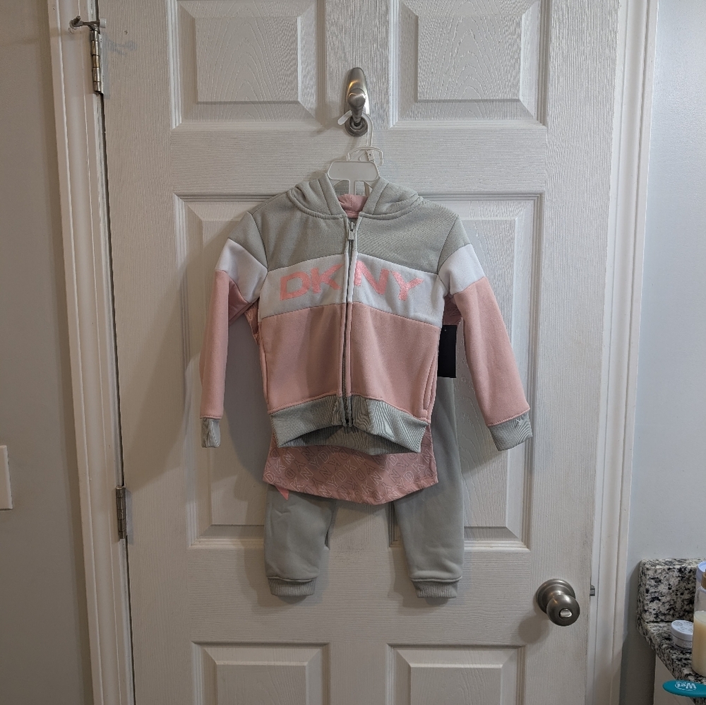 DKNY Kids Hoodie Set in Pink and‎ Gray - Girls Size 5